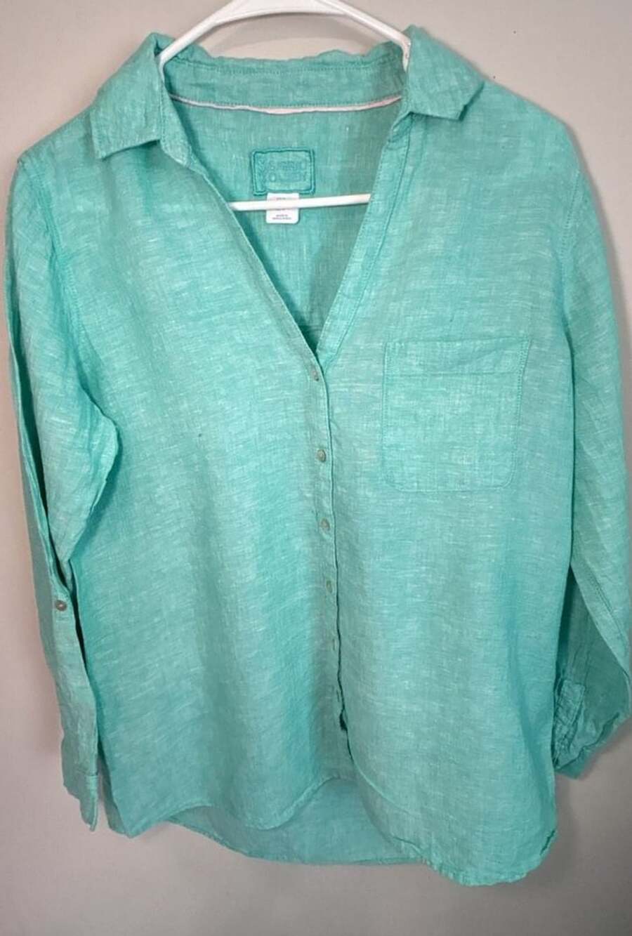 Sigrid Olsen Linen Button Up Shirt Green